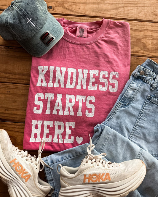Kindness Starts Here Graphic Tee | Teacher Kindness Shirt