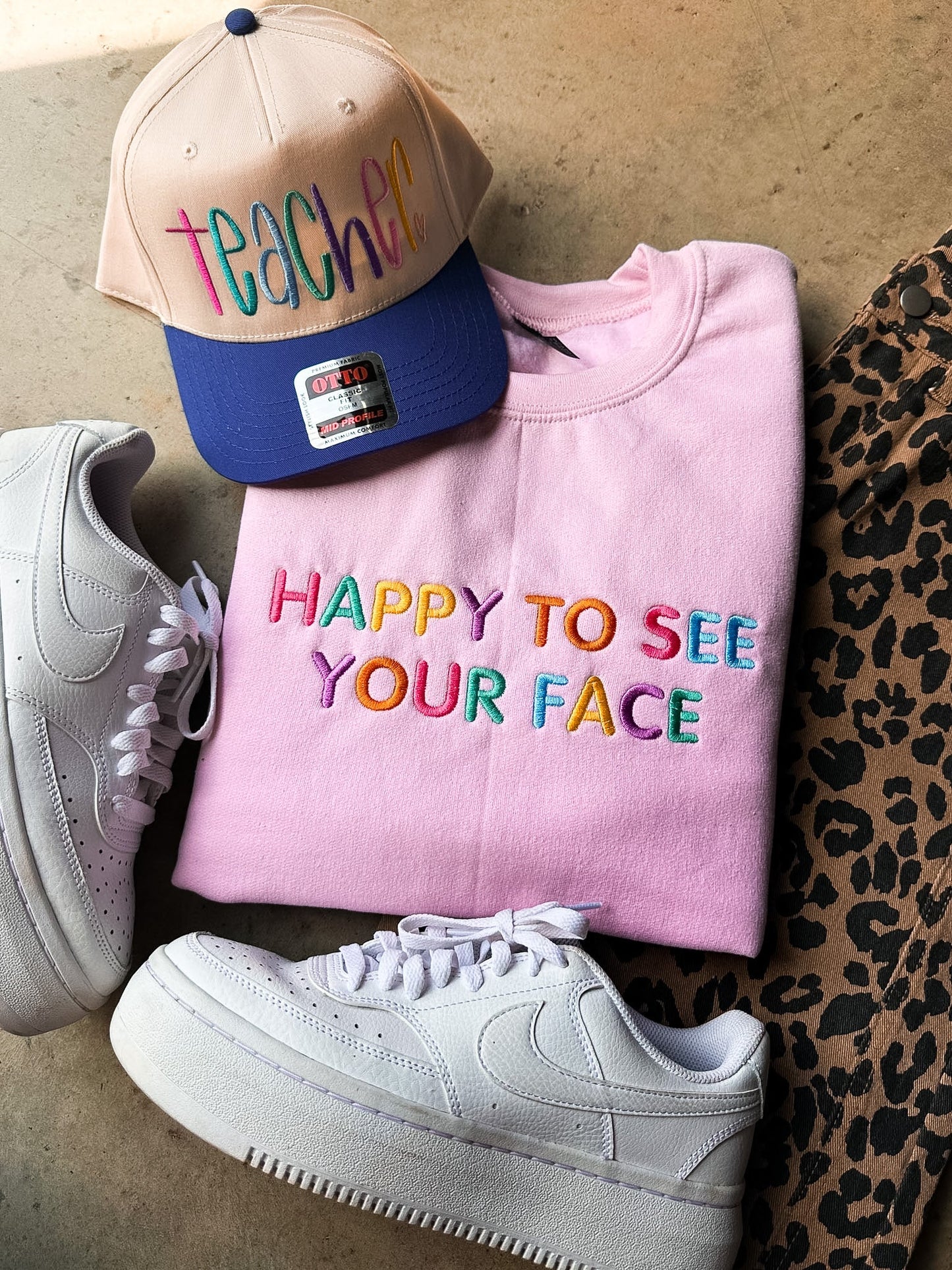 Happy to See Your Face Embroidered Teacher Sweatshirt