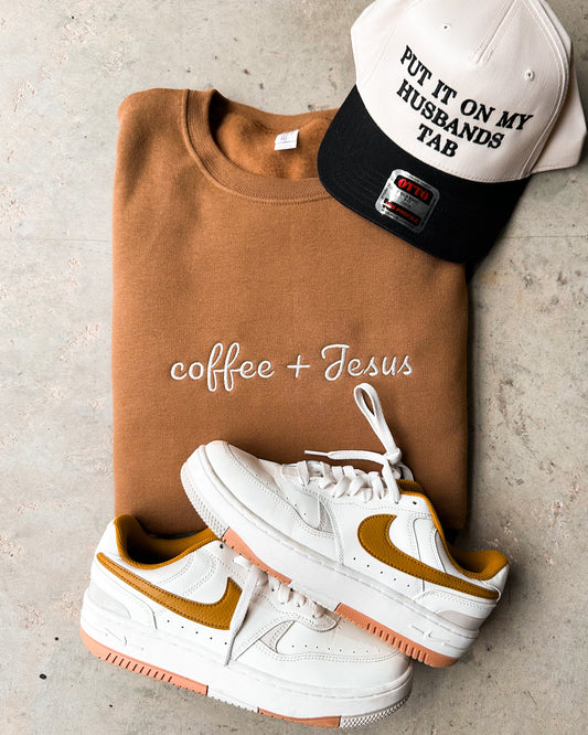 Coffee + Jesus Embroidery Sweatshirt